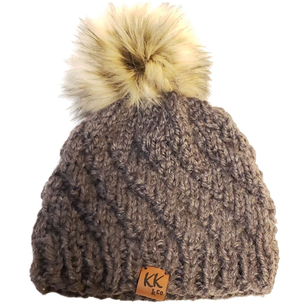 KK & Co. Knit Beanie Hat with Pom Pom Winter Warm Casual Gray